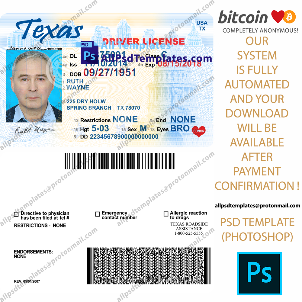 texas drivers license psd free
