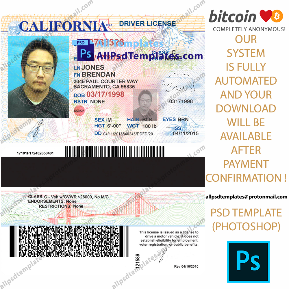 California Drivers License Template Editable Free