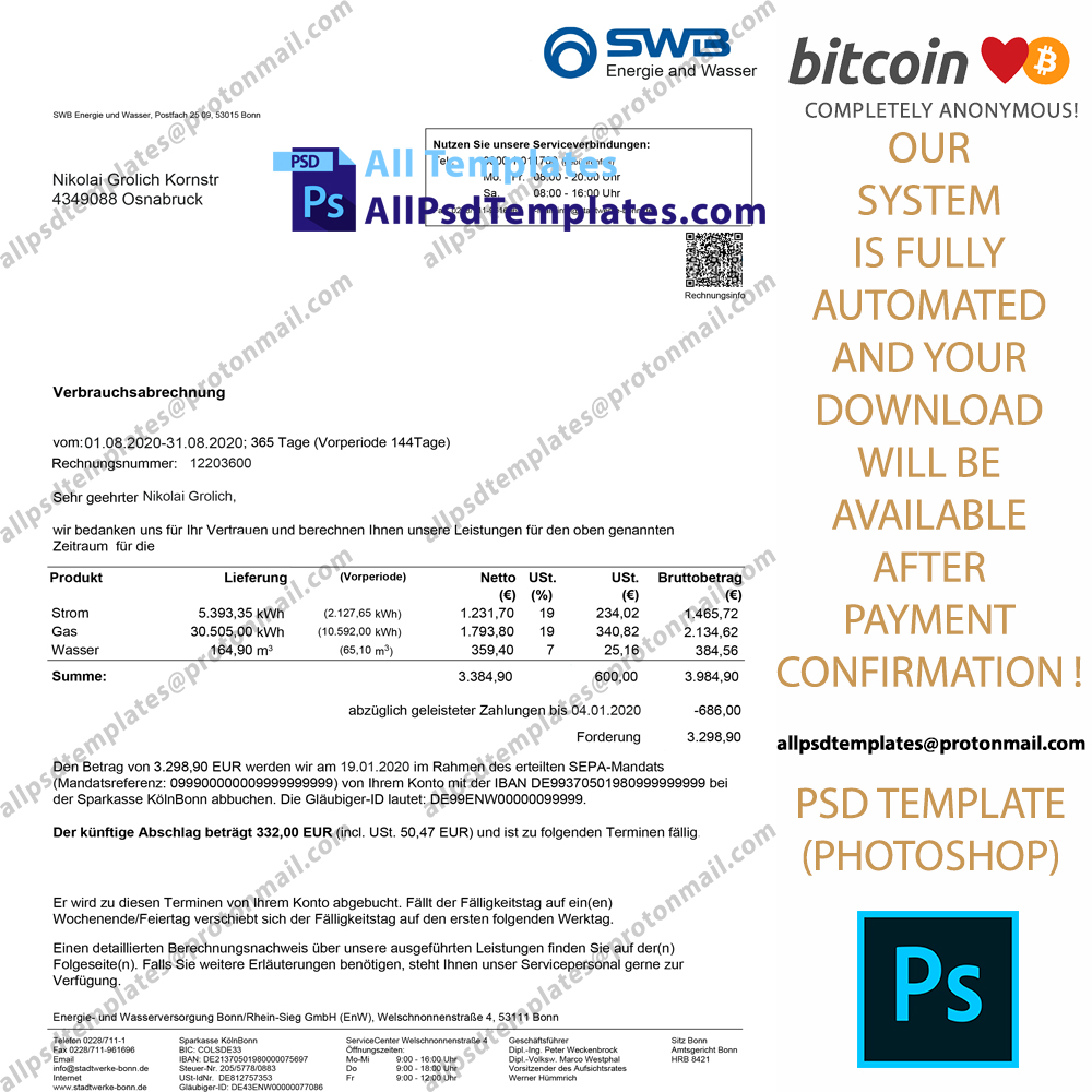 Germany SWB Bill Template - ALL PSD TEMPLATES