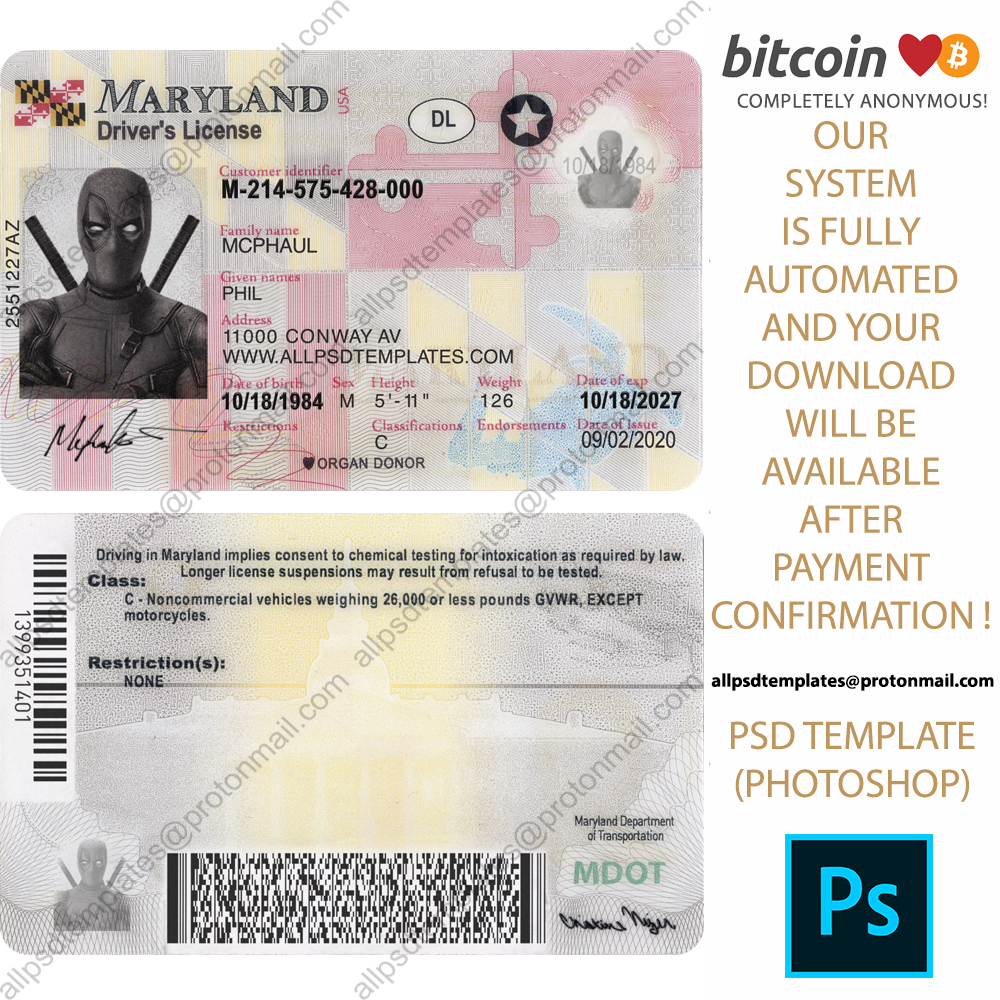 Maryland Driver License Template V2 - ALL PSD TEMPLATES