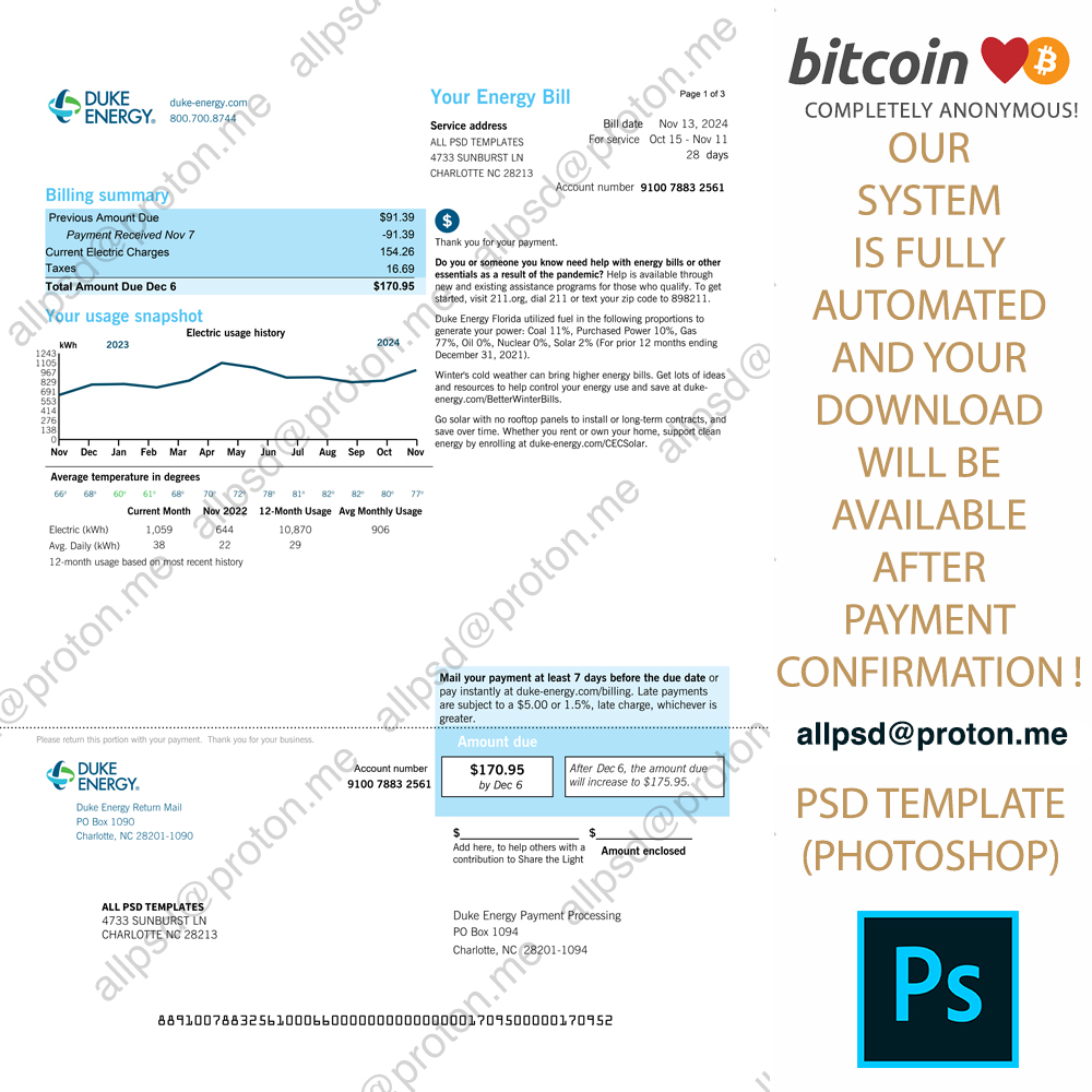 Florida Duke Energy Bill Template ALL PSD TEMPLATES